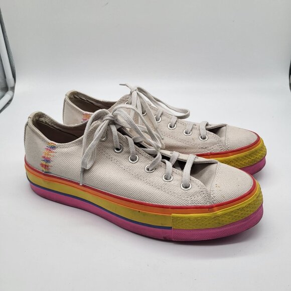 Converse Shoes - Converse Womens CTAS Lift Ox Pink Tan Rainbow Platform Sneakers Shoes Sz US 10